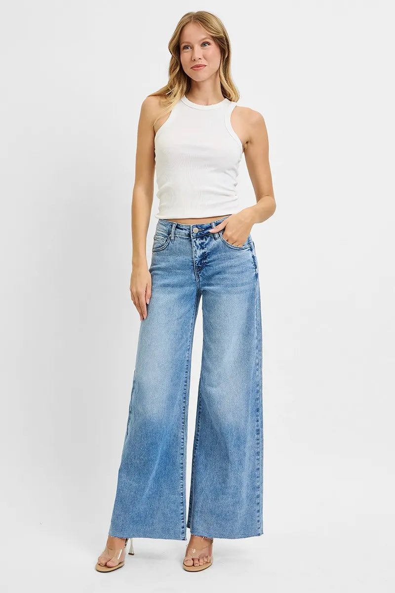 RISEN Full Size Tummy Control High Rise Ankle Palazzo Jeans Plus Size - Blu Lotus Boutique