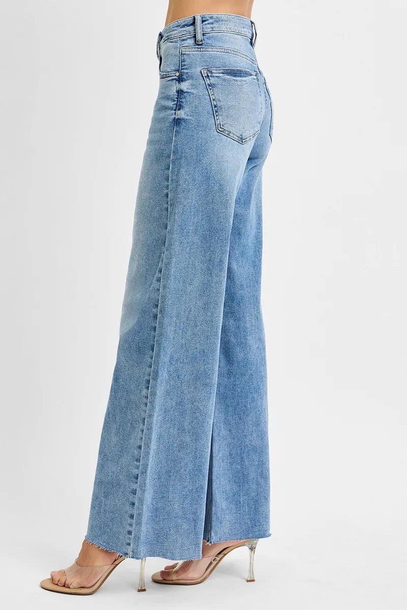 RISEN Full Size Tummy Control High Rise Ankle Palazzo Jeans Plus Size - Blu Lotus Boutique