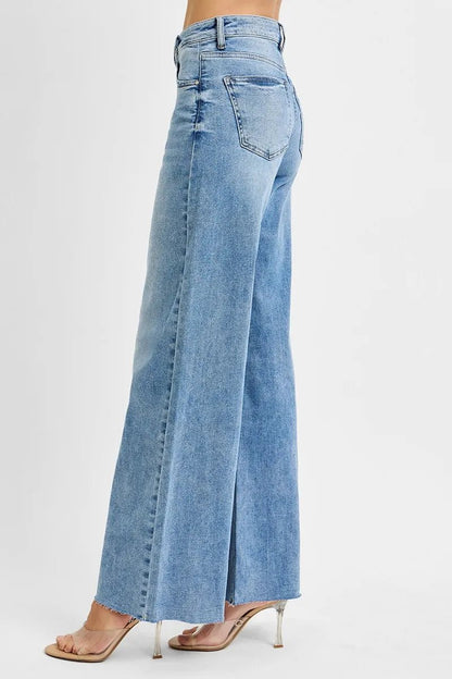 RISEN Full Size Tummy Control High Rise Ankle Palazzo Jeans Plus Size - Blu Lotus Boutique
