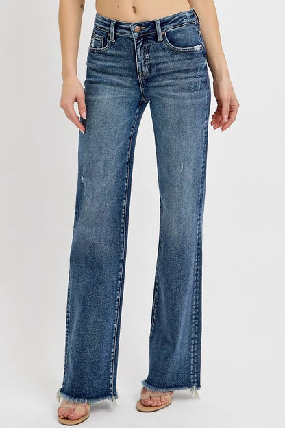 RISEN Full Size Tummy Control High Rise Long Straight Jeans Plus Size - Blu Lotus Boutique