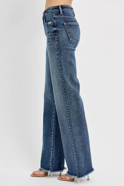 RISEN Full Size Tummy Control High Rise Long Straight Jeans Plus Size - Blu Lotus Boutique