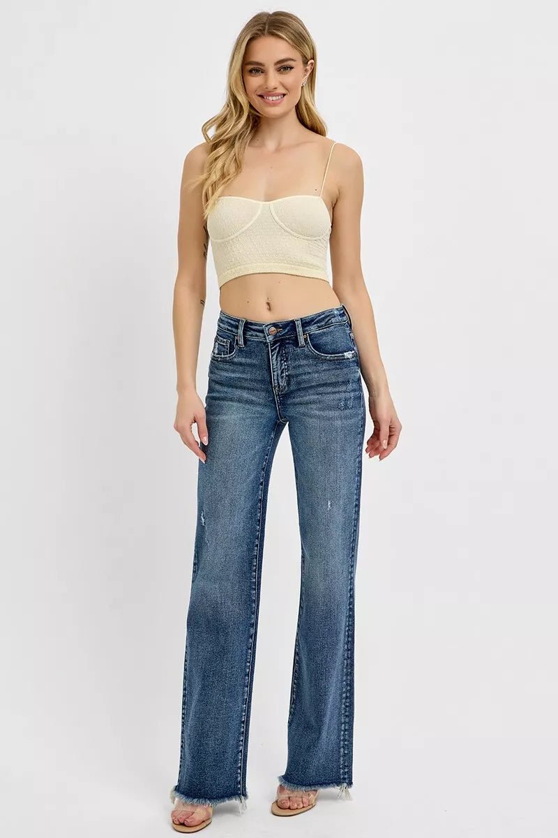 RISEN Full Size Tummy Control High Rise Long Straight Jeans Plus Size - Blu Lotus Boutique