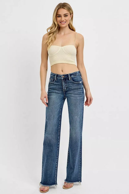RISEN Full Size Tummy Control High Rise Long Straight Jeans Plus Size - Blu Lotus Boutique