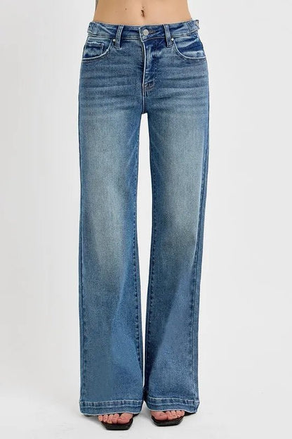 RISEN Full Size Tummy Control High Rise Wide Adjustable Waist Band Jeans Plus Size - Blu Lotus Boutique