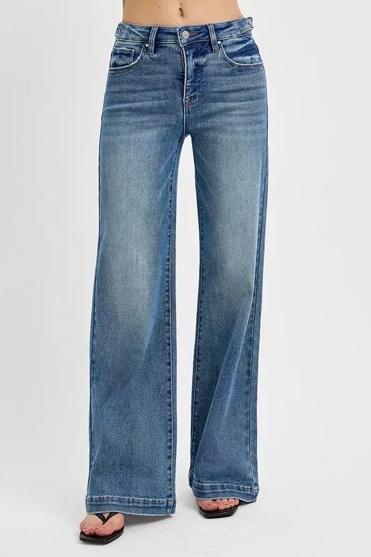 RISEN Full Size Tummy Control High Rise Wide Adjustable Waist Band Jeans Plus Size - Blu Lotus Boutique