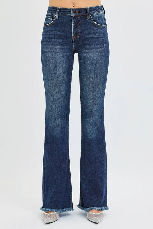 RISEN Full Size Tummy Control Mid Rise Flare Jeans Plus Size - Blu Lotus Boutique