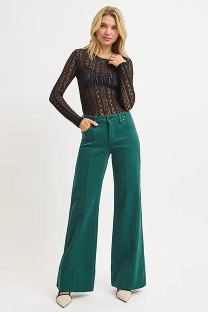 RISEN Full Size Tummy Control Mid Rise Wide Leg Jeans Plus Size - Blu Lotus Boutique