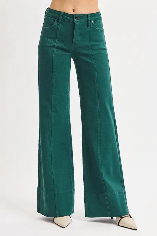 RISEN Full Size Tummy Control Mid Rise Wide Leg Jeans Plus Size - Blu Lotus Boutique