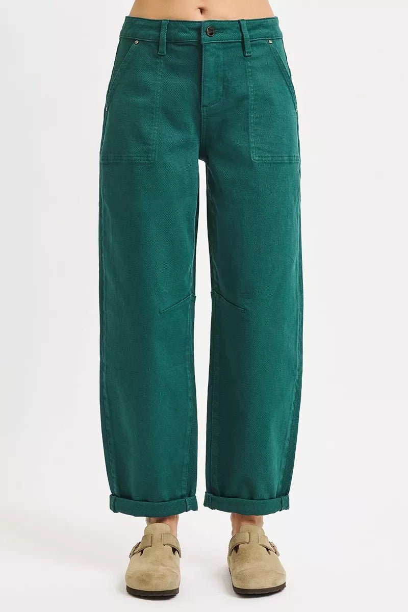 RISEN High Rise Ankle Cuffed Barrel Pants - Blu Lotus Boutique