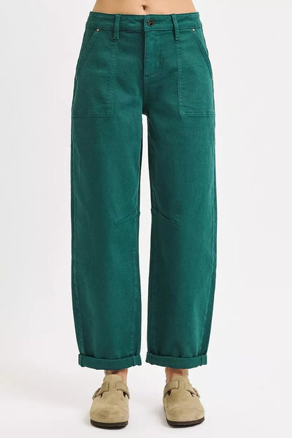 RISEN High Rise Ankle Cuffed Barrel Pants - Blu Lotus Boutique
