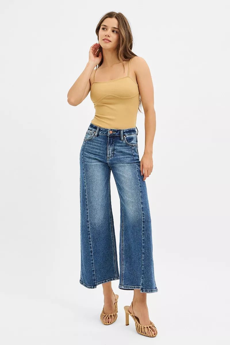RISEN High Rise Crop Wide Leg Jeans with Step Hem - Blu Lotus Boutique