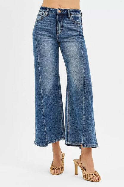 RISEN High Rise Crop Wide Leg Jeans with Step Hem - Blu Lotus Boutique