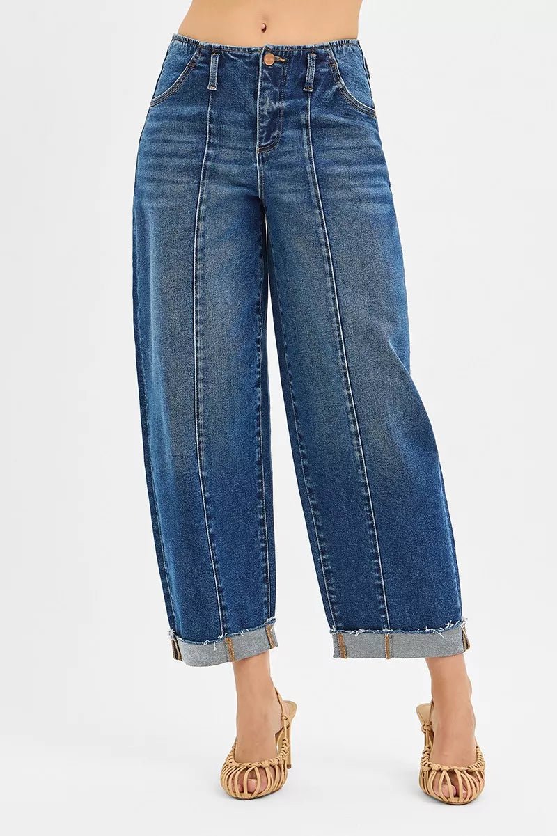 RISEN High Rise Fit Barrel Cuffed Jeans - Blu Lotus Boutique