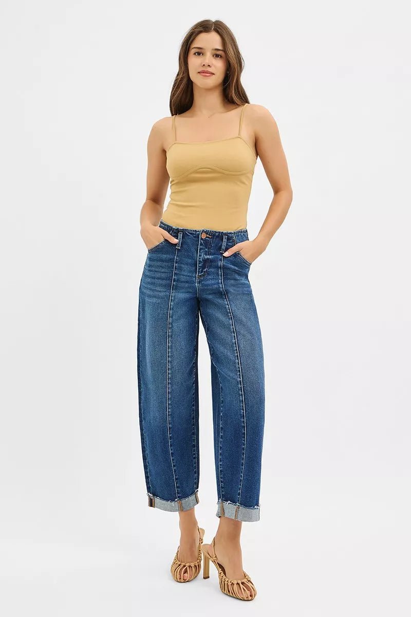 RISEN High Rise Fit Barrel Cuffed Jeans - Blu Lotus Boutique