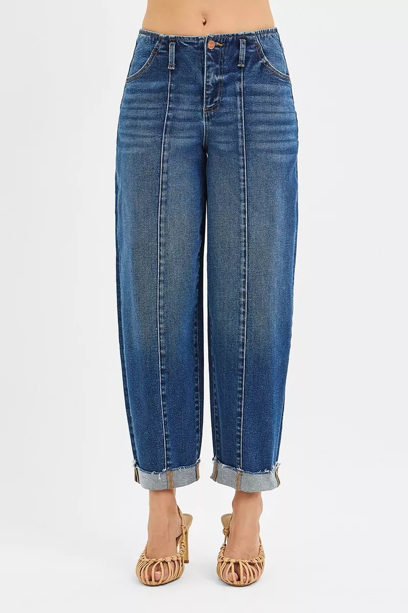 RISEN High Rise Fit Barrel Cuffed Jeans - Blu Lotus Boutique