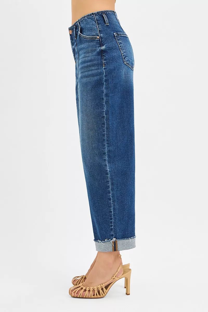 RISEN High Rise Fit Barrel Cuffed Jeans - Blu Lotus Boutique