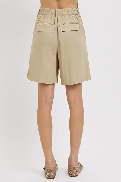 RISEN High Rise Pleated Front Shorts - Blu Lotus Boutique