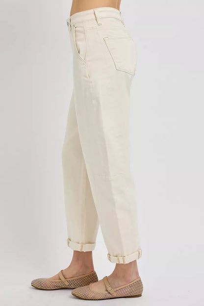 RISEN High Rise Relaxed Barrel Cuffed Jeans - Blu Lotus Boutique