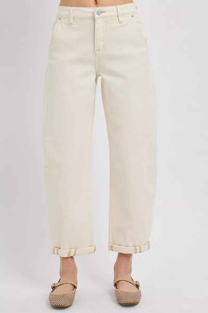 RISEN High Rise Relaxed Barrel Cuffed Jeans - Blu Lotus Boutique