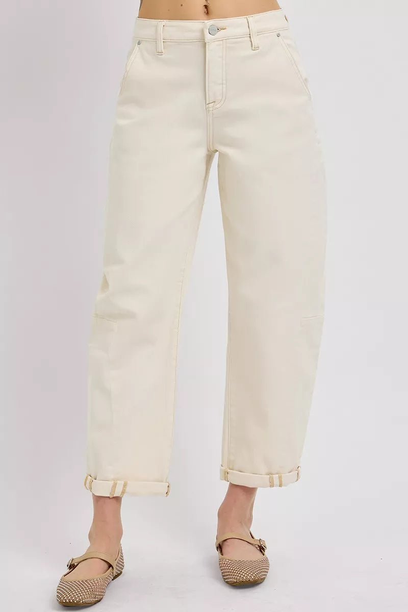 RISEN High Rise Relaxed Barrel Cuffed Jeans - Blu Lotus Boutique
