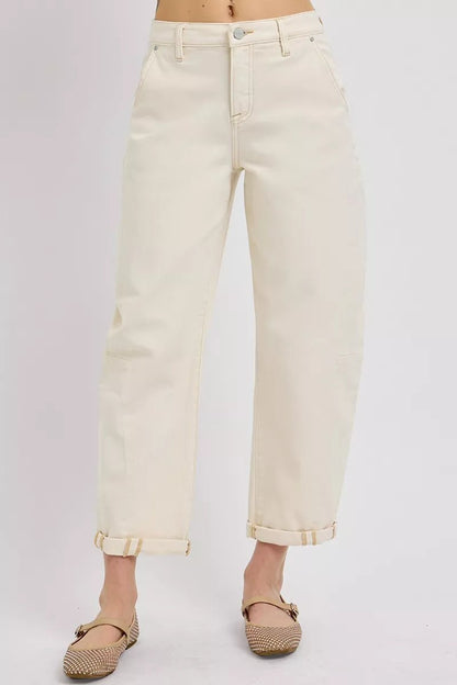 RISEN High Rise Relaxed Barrel Cuffed Jeans - Blu Lotus Boutique