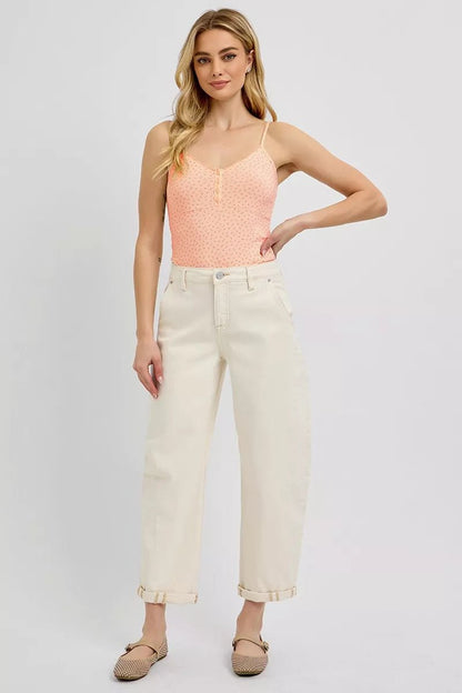 RISEN High Rise Relaxed Barrel Cuffed Jeans - Blu Lotus Boutique