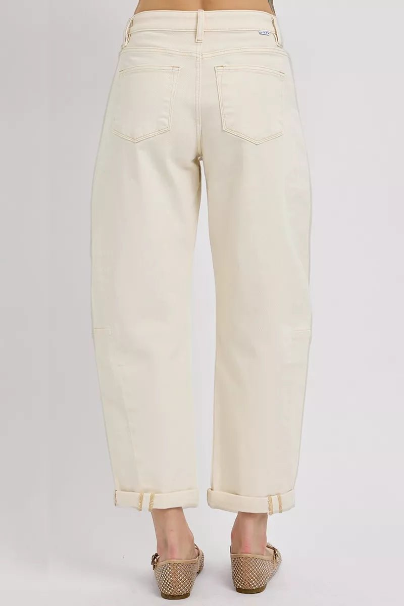 RISEN High Rise Relaxed Barrel Cuffed Jeans - Blu Lotus Boutique