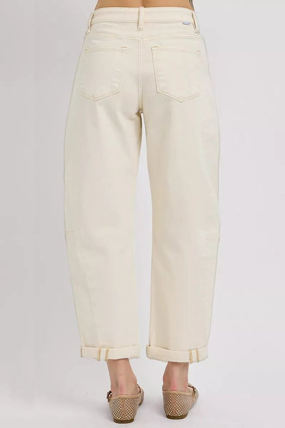 RISEN High Rise Relaxed Barrel Cuffed Jeans - Blu Lotus Boutique