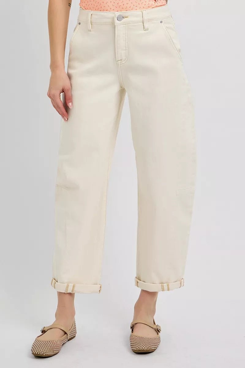 RISEN High Rise Relaxed Barrel Cuffed Jeans - Blu Lotus Boutique