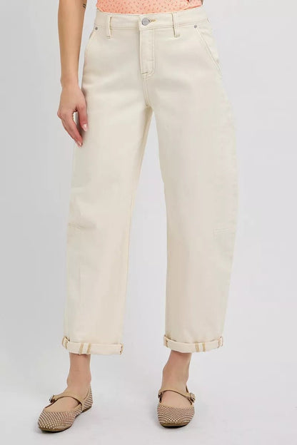 RISEN High Rise Relaxed Barrel Cuffed Jeans - Blu Lotus Boutique