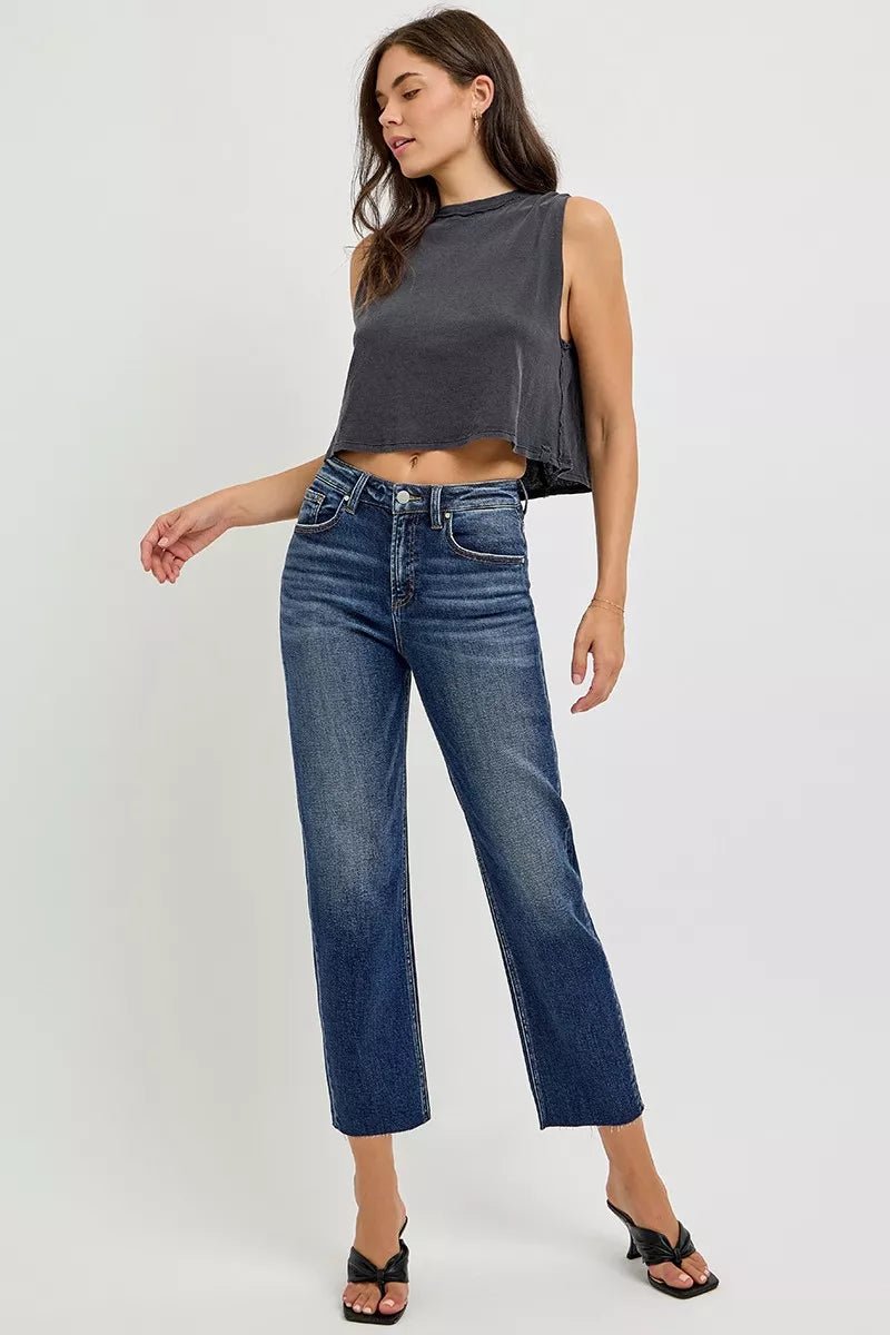 RISEN High Rise Slim Barrel Jeans - Blu Lotus Boutique