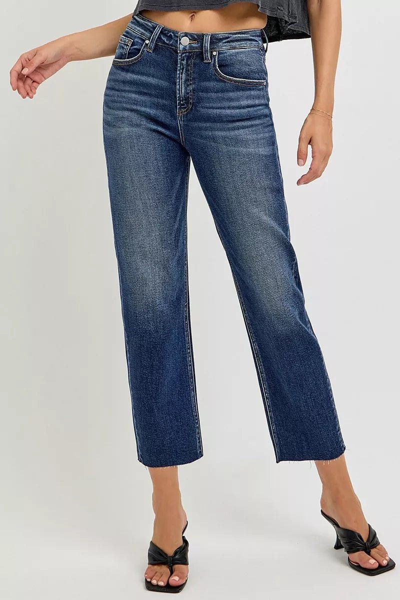 RISEN High Rise Slim Barrel Jeans - Blu Lotus Boutique