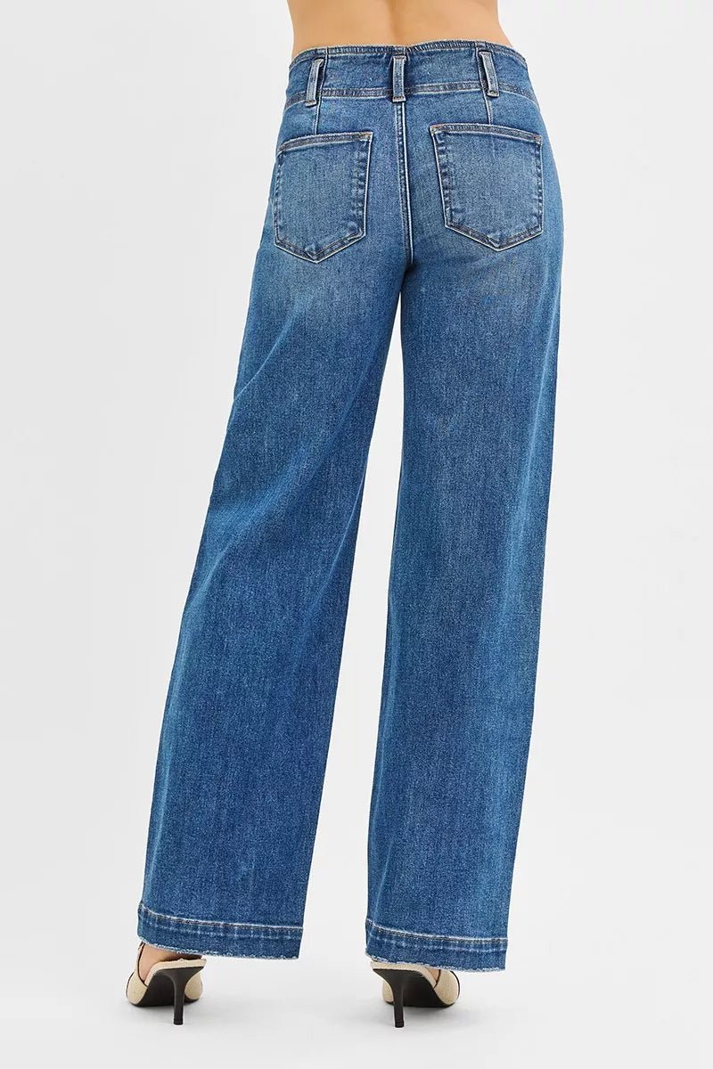 RISEN Mid Rise Fit Wide Baggy Jeans - Blu Lotus Boutique