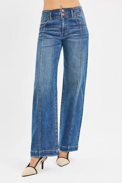RISEN Mid Rise Fit Wide Baggy Jeans - Blu Lotus Boutique