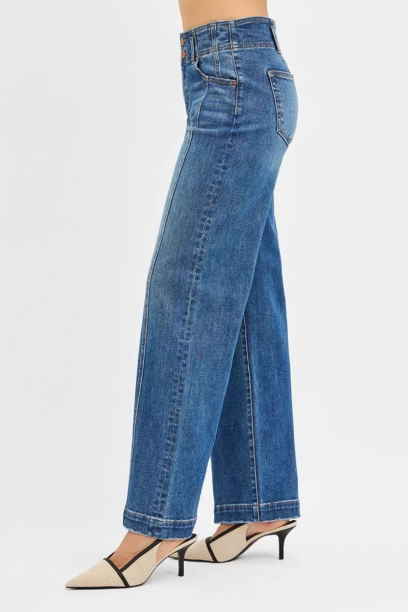 RISEN Mid Rise Fit Wide Baggy Jeans - Blu Lotus Boutique