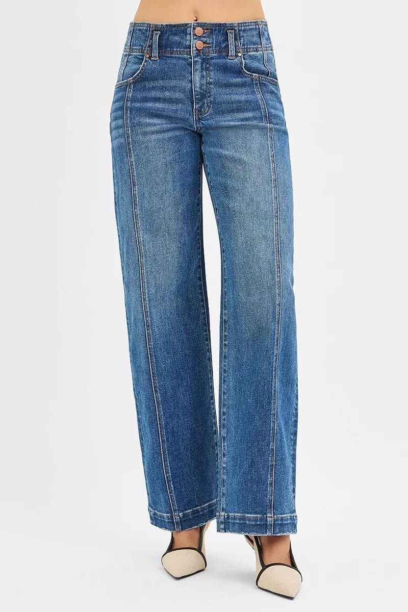 RISEN Mid Rise Fit Wide Baggy Jeans - Blu Lotus Boutique