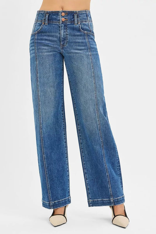 RISEN Mid Rise Fit Wide Baggy Jeans - Blu Lotus Boutique