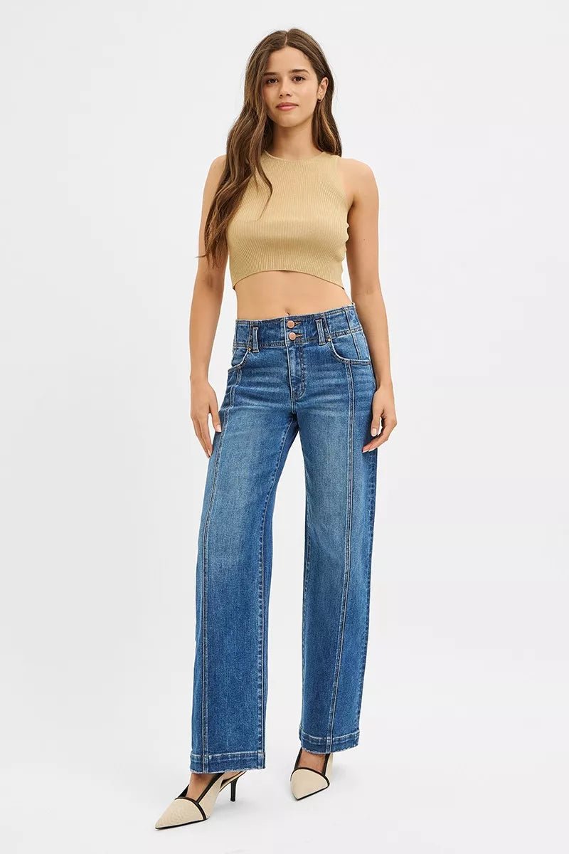 RISEN Mid Rise Fit Wide Baggy Jeans - Blu Lotus Boutique