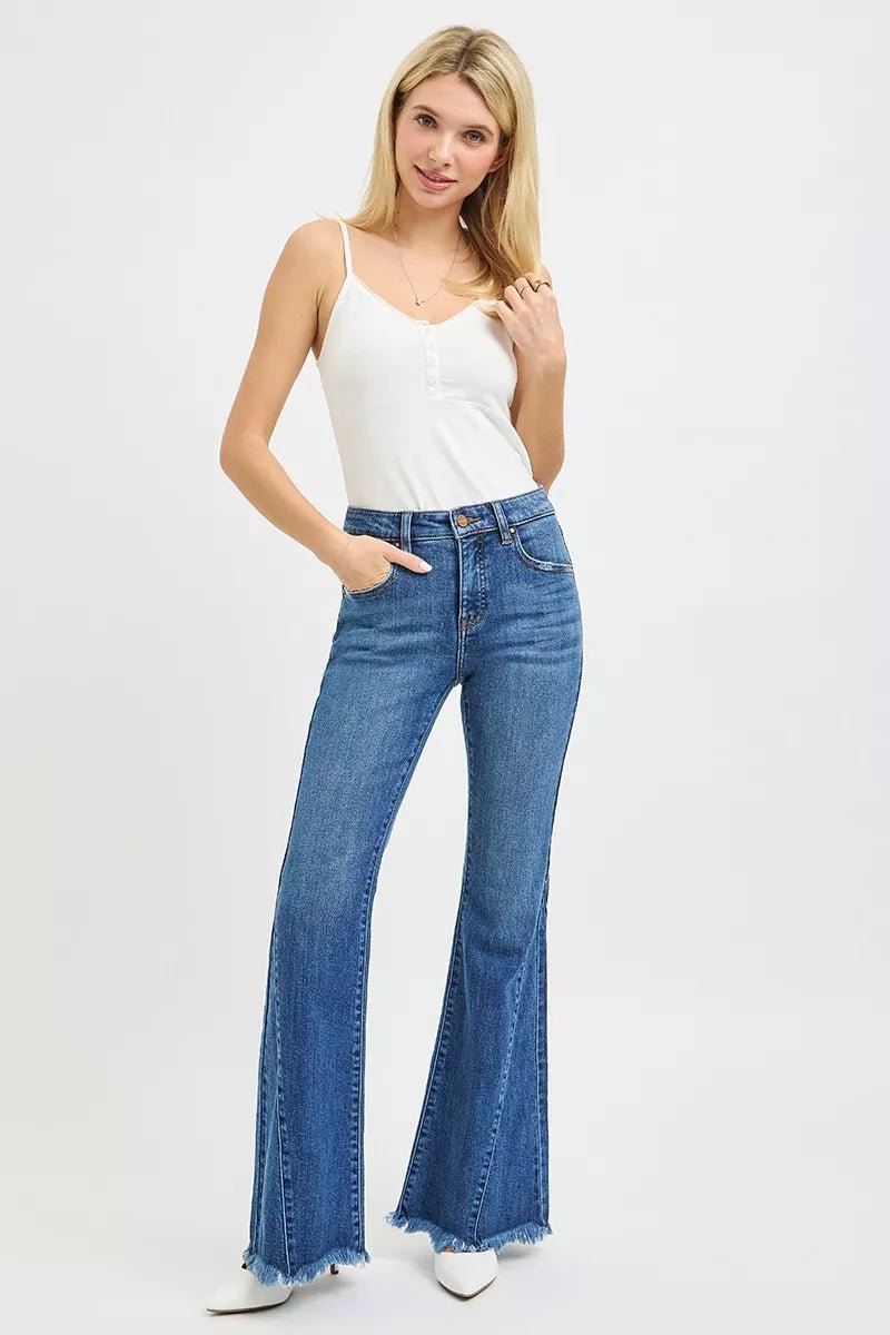 RISEN Mid Rise Flare Side Seam Detailing Jeans - Blu Lotus Boutique