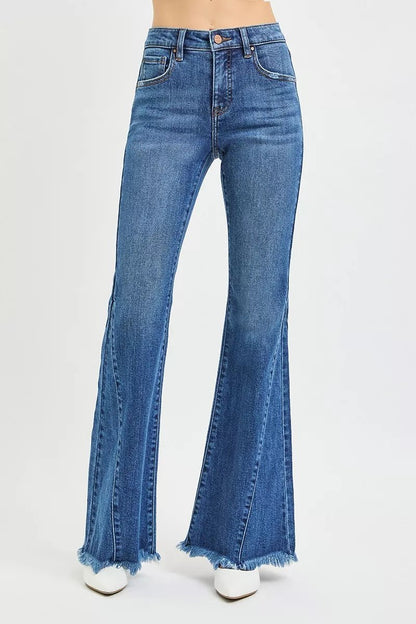 RISEN Mid Rise Flare Side Seam Detailing Jeans - Blu Lotus Boutique