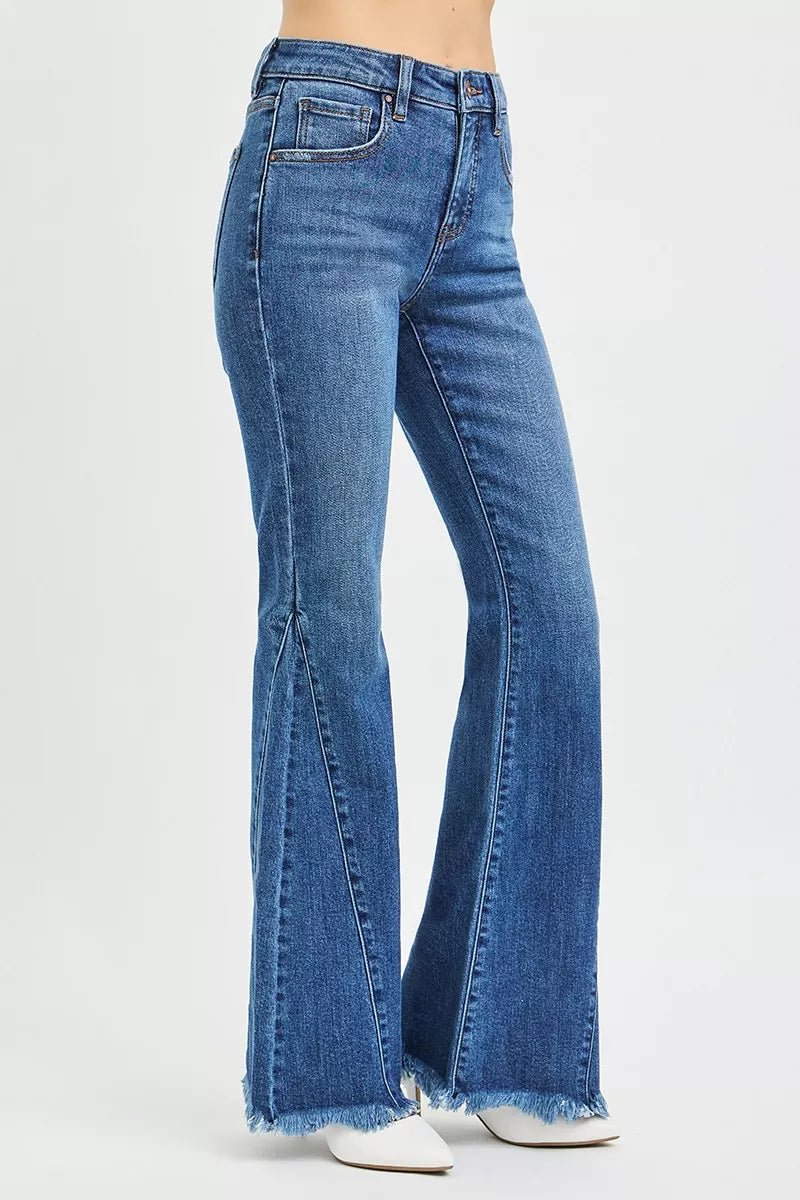 RISEN Mid Rise Flare Side Seam Detailing Jeans - Blu Lotus Boutique