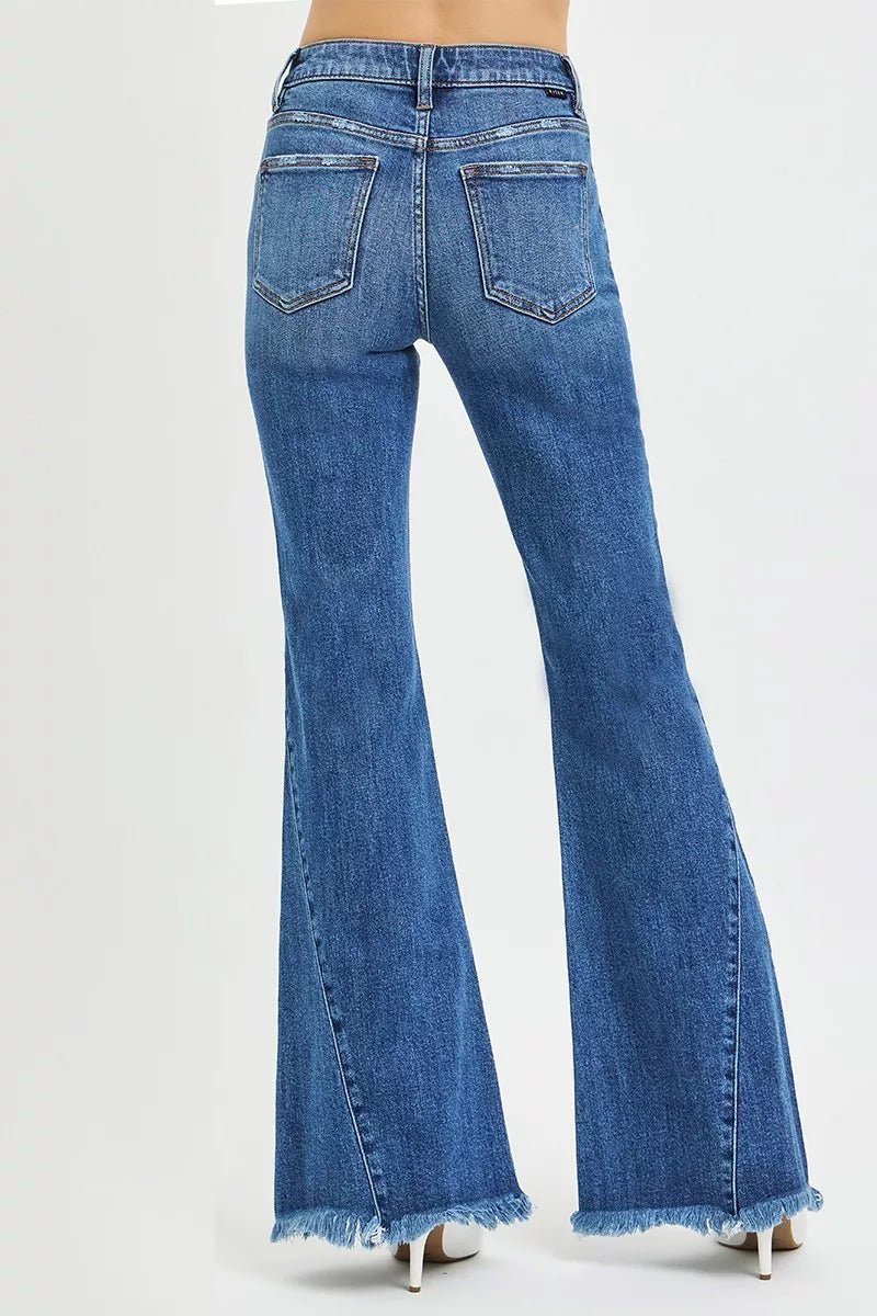 RISEN Mid Rise Flare Side Seam Detailing Jeans - Blu Lotus Boutique