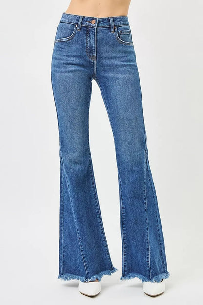 RISEN Mid Rise Flare Side Seam Detailing Jeans - Blu Lotus Boutique