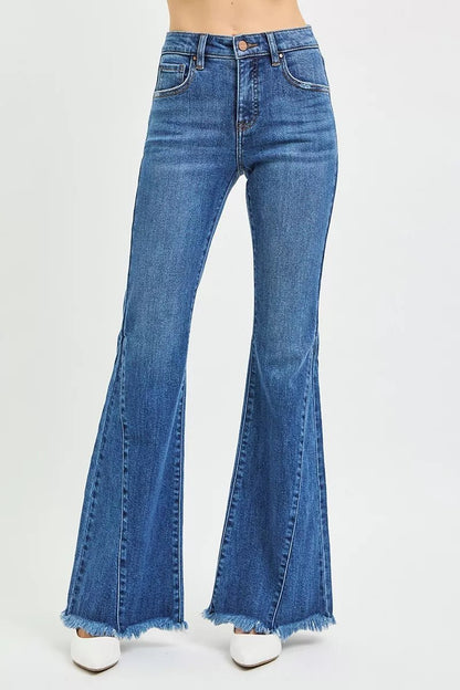 RISEN Mid Rise Flare Side Seam Detailing Jeans - Blu Lotus Boutique