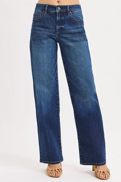 RISEN Mid Rise Wide Baggy Jeans - Blu Lotus Boutique