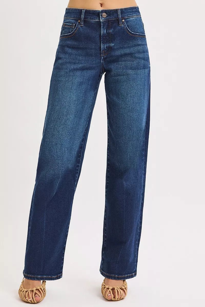 RISEN Mid Rise Wide Baggy Jeans - Blu Lotus Boutique