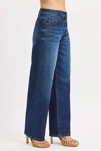RISEN Mid Rise Wide Baggy Jeans - Blu Lotus Boutique