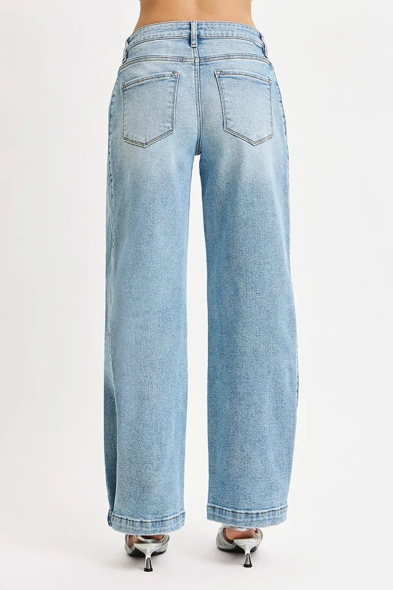 RISEN Mid Rise Wide Barrel Transferable Leg Snap Jeans - Blu Lotus Boutique