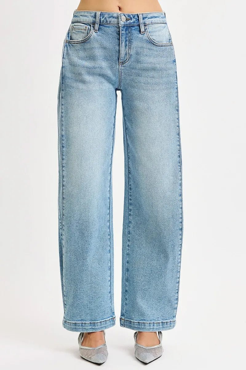 RISEN Mid Rise Wide Barrel Transferable Leg Snap Jeans - Blu Lotus Boutique