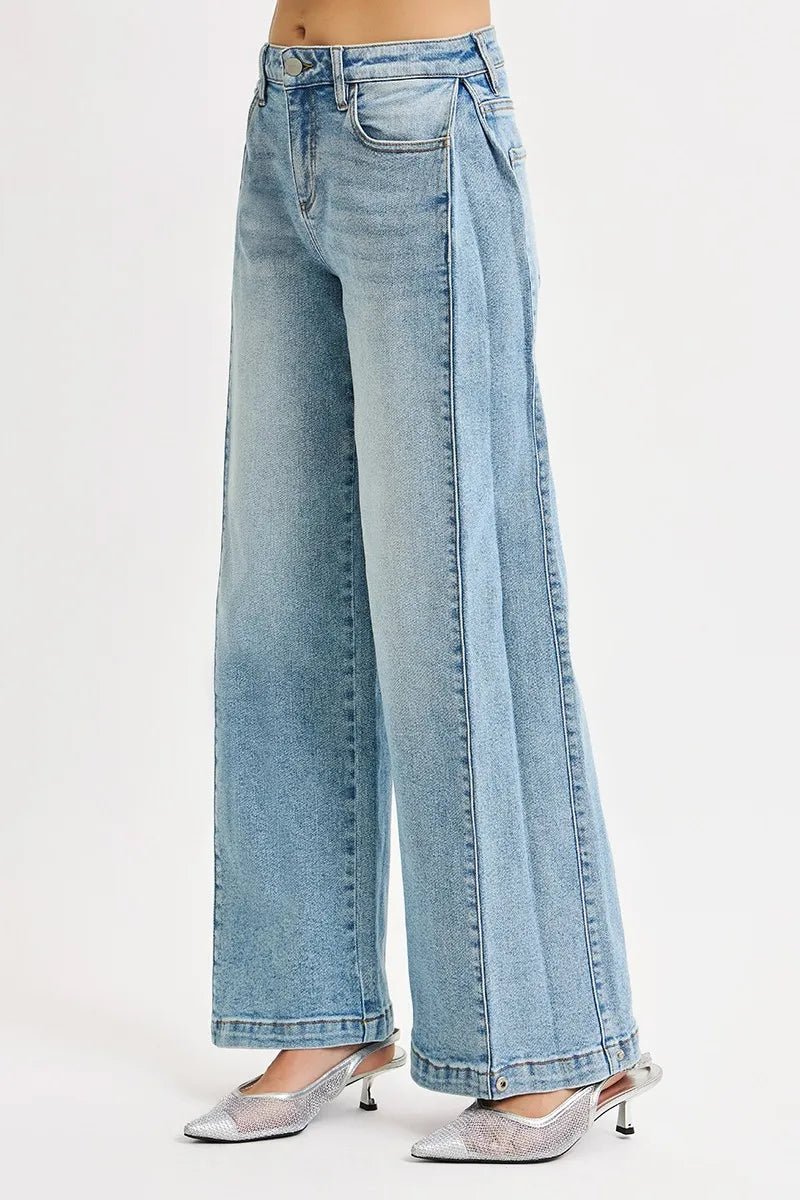 RISEN Mid Rise Wide Barrel Transferable Leg Snap Jeans - Blu Lotus Boutique